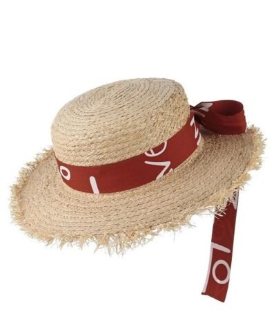 Women's Summer Straw Raffia Woven Print Ribbon Decor Beach Hat