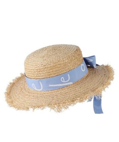 Women's Summer Straw Raffia Woven Print Ribbon Decor Beach Hat