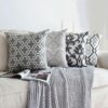 Nordic Gray Embroidered Geometric Floral Canvas Cotton Throw Pillow Cases, 18