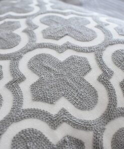 Nordic Gray Embroidered Geometric Floral Canvas Cotton Throw Pillow Cases, 18" x 18"