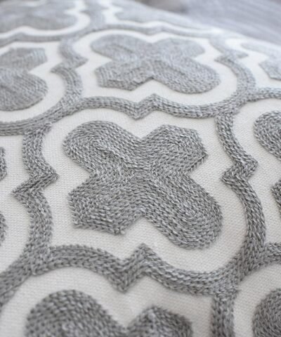 Nordic Gray Embroidered Geometric Floral Canvas Cotton Throw Pillow Cases, 18" x 18"