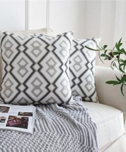 Nordic Gray Embroidered Geometric Floral Canvas Cotton Throw Pillow Cases, 18