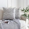Nordic Gray Embroidered Geometric Floral Canvas Cotton Throw Pillow Cases, 18