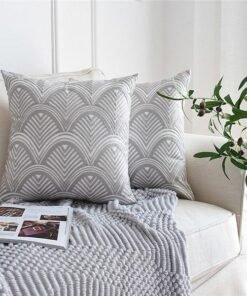Nordic Gray Embroidered Geometric Floral Canvas Cotton Throw Pillow Cases, 18