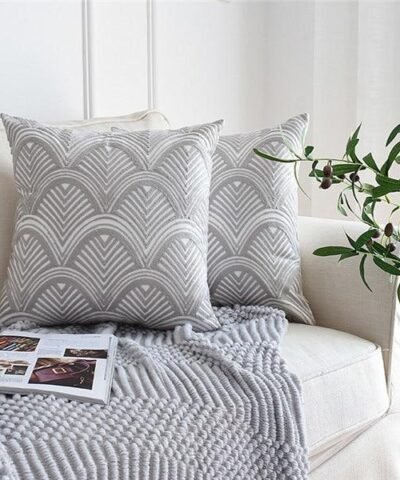 Nordic Gray Embroidered Geometric Floral Canvas Cotton Throw Pillow Cases, 18