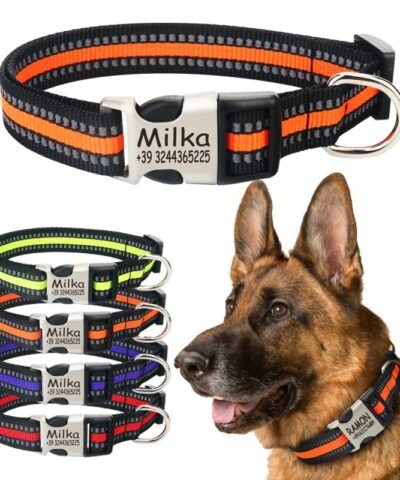 Reflective Nylon Personalized Engraved Dog Collar With ID