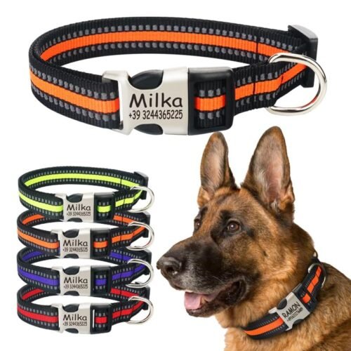 Reflective Nylon Personalized Engraved Dog Collar With ID