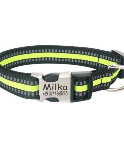 Reflective Nylon Personalized Engraved Dog Collar With ID