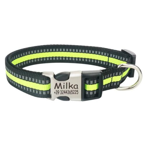 Reflective Nylon Personalized Engraved Dog Collar With ID