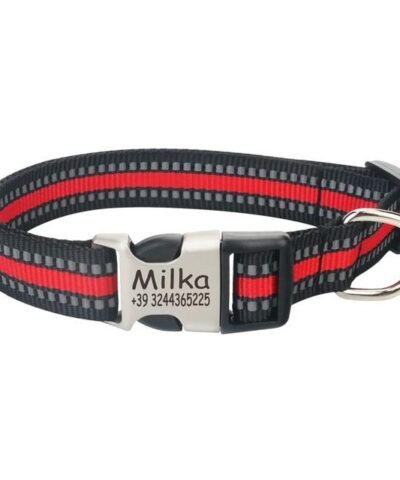 Reflective Nylon Personalized Engraved Dog Collar With ID