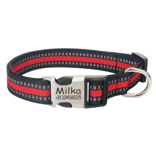 Reflective Nylon Personalized Engraved Dog Collar With ID