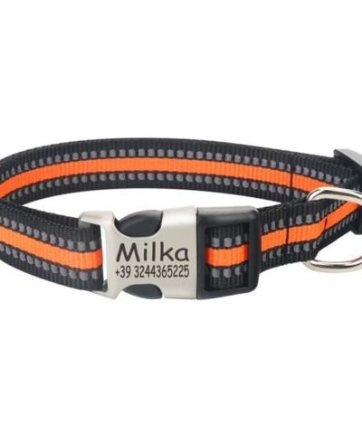 FLOWGOGO Reflective Nylon Personalized Engraved Dog Collar