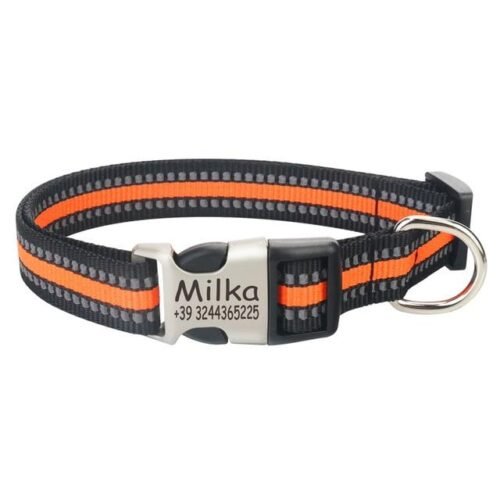 Reflective Nylon Personalized Engraved Dog Collar With ID