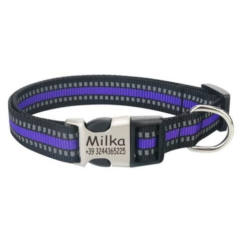 Reflective Nylon Personalized Engraved Dog Collar With ID