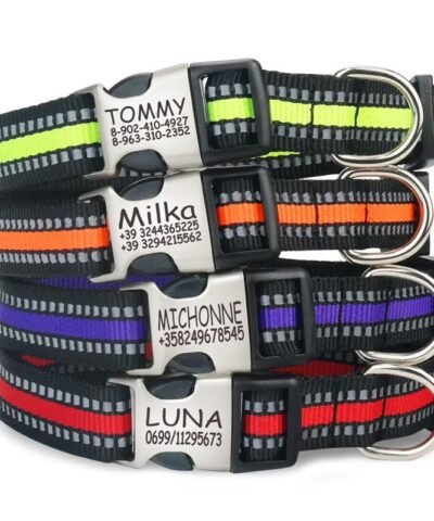 FLOWGOGO Reflective Nylon Personalized Engraved Dog Collar