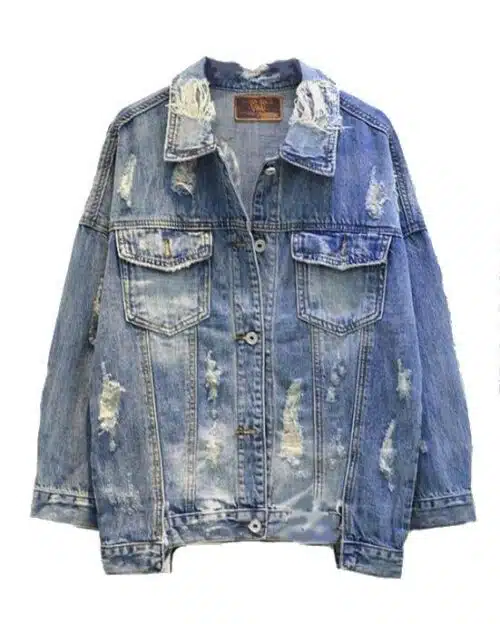 New Vintage Letter Print Frayed Women's Denim Jacket