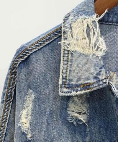 New Vintage Letter Print Frayed Women's Denim Jacket