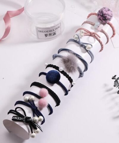 Pjnewesting Women's Fashion 8/12/15pcs Elegant Elastic Ponytail Hair Bands Holder