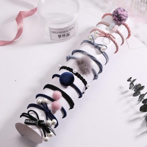 Pjnewesting Women's Fashion 8/12/15pcs Elegant Elastic Ponytail Hair Bands Holder