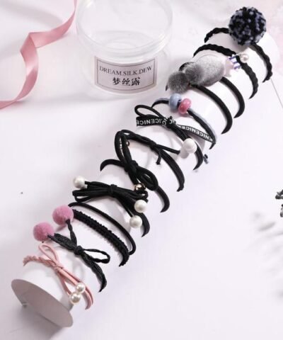 Pjnewesting Women's Fashion 8/12/15pcs Elegant Elastic Ponytail Hair Bands Holder