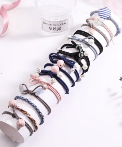 Pjnewesting Women's Fashion 8/12/15pcs Elegant Elastic Ponytail Hair Bands Holder