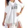 Women's Summer Tassel Logo Print Baggy Beach Dress