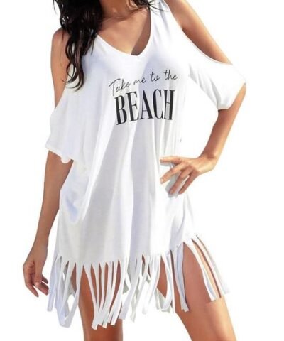Women's Summer Tassel Logo Print Baggy Beach Dress