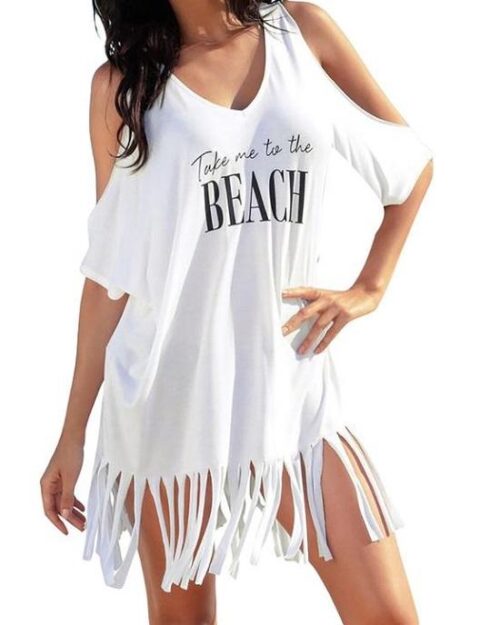 Women's Summer Tassel Logo Print Baggy Beach Dress