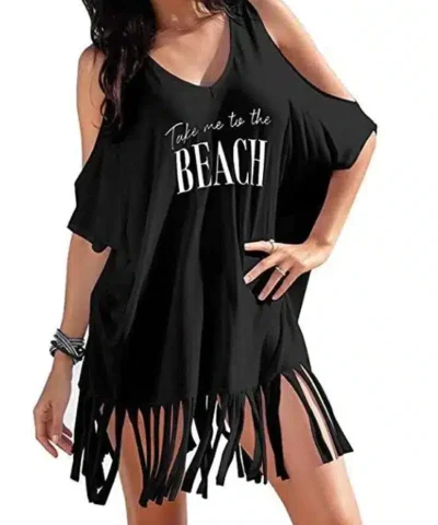 Women's Summer Tassel Logo Print Baggy Beach Dress