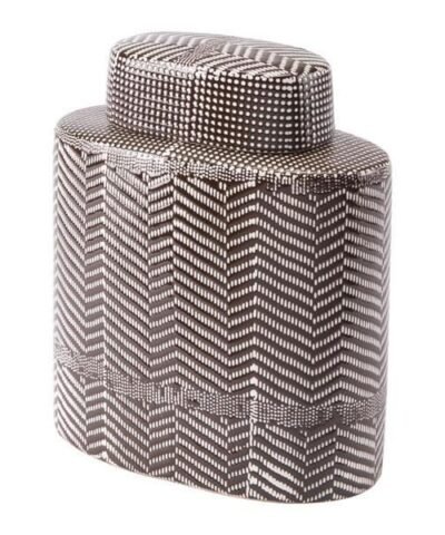 Tribu Small Covered Jar Brown & White
