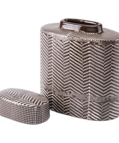Tribu Small Covered Jar Brown & White