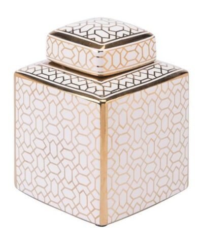 Laberint Covered Jar Small Gold And White