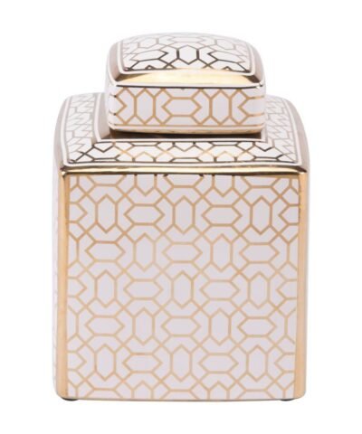 Laberint Covered Jar Small Gold And White