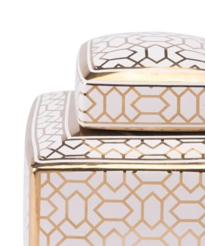 Laberint Covered Jar Small Gold And White