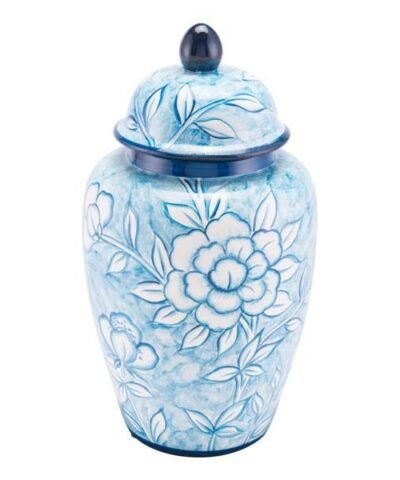 Flower Temple Jar Large Blue And White