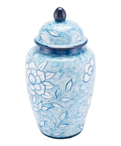 Flower Temple Jar Large Blue And White