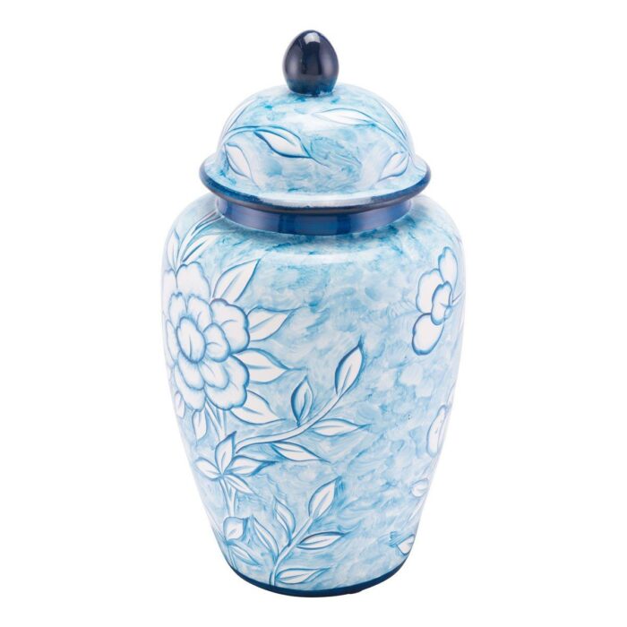 Flower Temple Jar Large Blue And White