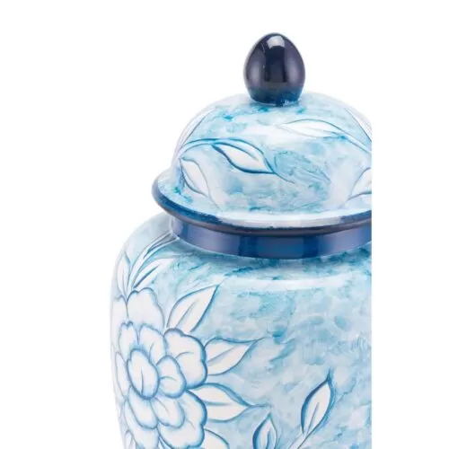 Flower Temple Jar Large Blue And White