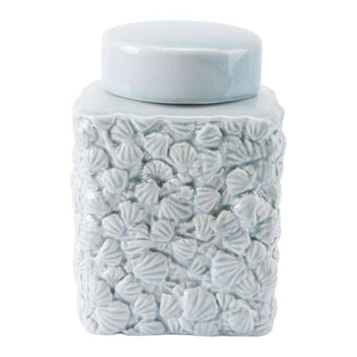 Shells Small Covered Jar Blue