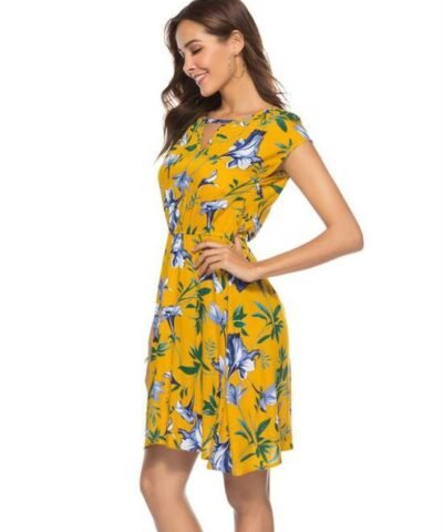 Women's V Neck Holiday Dress Ladies Summer Floral Print Beach Party Mini Dress