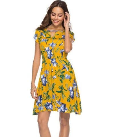 Women's V Neck Holiday Dress Ladies Summer Floral Print Beach Party Mini Dress