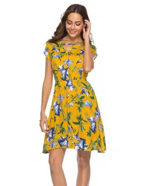 Women's V Neck Holiday Dress Ladies Summer Floral Print Beach Party Mini Dress