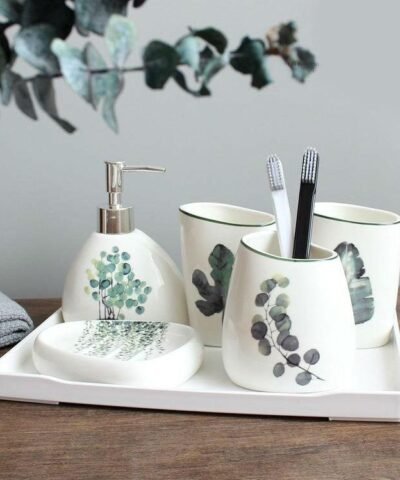 Nordic Green Plant Ceramic Bathroom Accessories Set