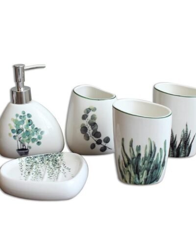 Nordic Green Plant Ceramic Bathroom Accessories Set