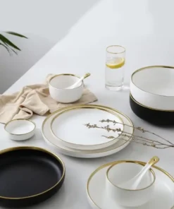 HTH Workshop Round Gold Stroke Ceramic Dinner Plate Collection