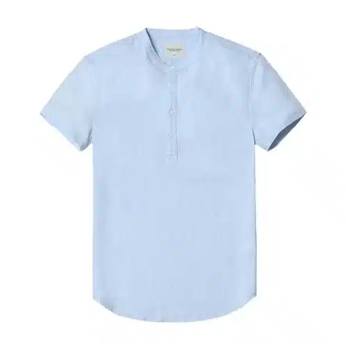 Men's 100% Linen Slim Fit Collarless Tops