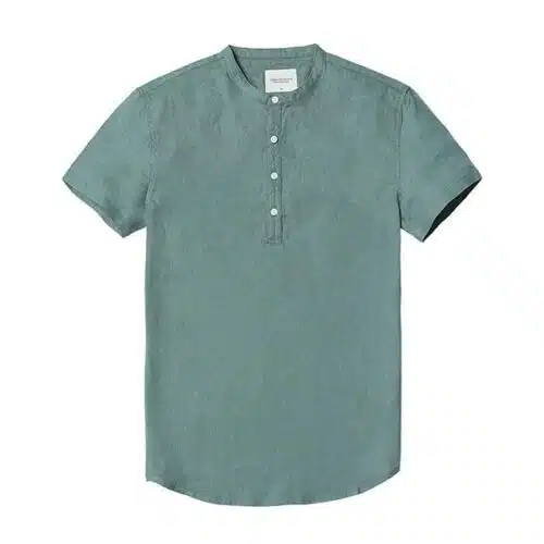 Men's 100% Linen Slim Fit Collarless Tops