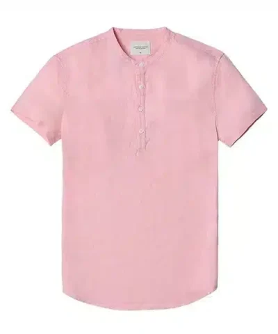 Men's 100% Linen Slim Fit Collarless Tops