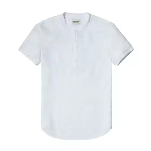 Men's 100% Linen Slim Fit Collarless Tops