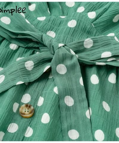 Women's V-Neck Casual Ruffle Midi Polka Dot Green Summer Dress